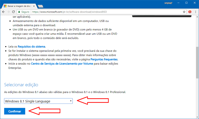 Download oficial do arquivo ISO do Windows 8.1