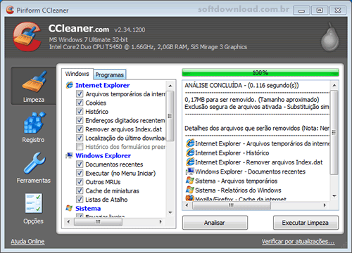 Programa para manutenção do Windows - CCleaner