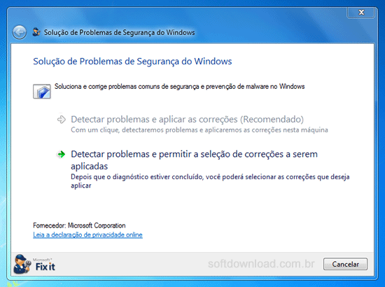 Repare as configurações de segurança do Windows com o Microsoft Fix It