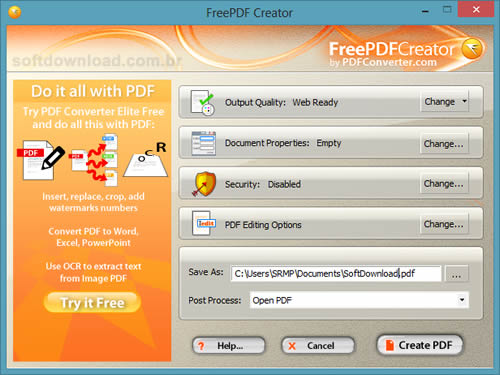 Crie arquivos PDF com o Free PDF Creator
