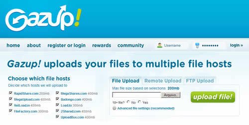 Faça o upload de seus arquivos para múltiplos sites de compartilhamento Faça o upload de seus arquivos para múltiplos sites de compartilhamento