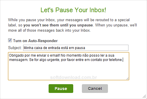 Inbox Pause - Imagem 2 Resposta automática do Inbox Pause