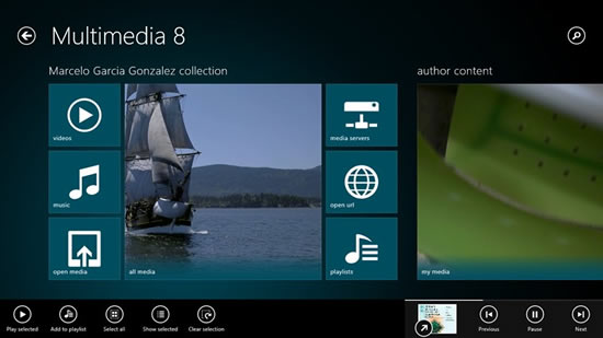 Aplicativo Multimedia8 para Windows 8