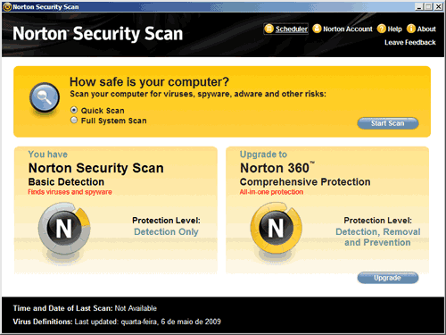 Procure por vírus, worms e spywares com o Norton Security Scan