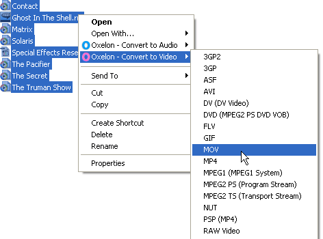 Conversão de áudio e vídeo através do menu de contexto do Windows