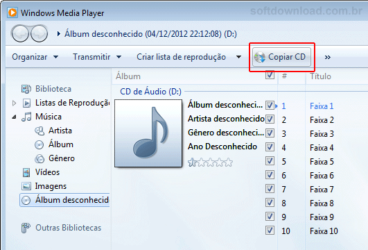 Imagem 5 - WMP Como ripar CDs de áudio usando o Windows Media Player