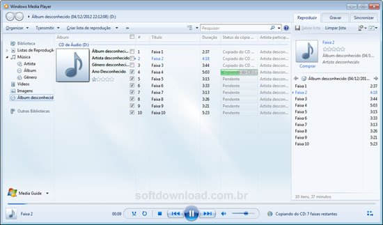 Imagem 7 - WMP Como ripar CDs de áudio usando o Windows Media Player