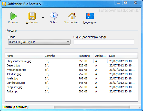 Recupere arquivos apagados com o SoftPerfect File Recovery