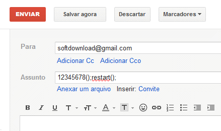 sRemote - Exemplo de comando enviado por email