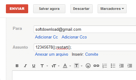 sRemote - Imagem 2 sRemote - Exemplo de comando enviado por email