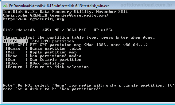 Imagem 3 - Como recuperar arquivos deletados usando o TestDisk