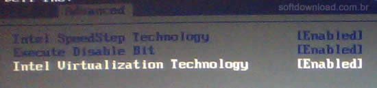 Opção de virtualização na BIOS do computador