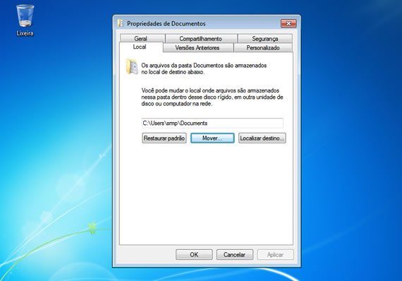 Imagem 4 - Como mover a pasta Documentos do Windows 7 e Windows 8 Como mover a pasta Documentos do Windows 7 e Windows 8 - Passo 5