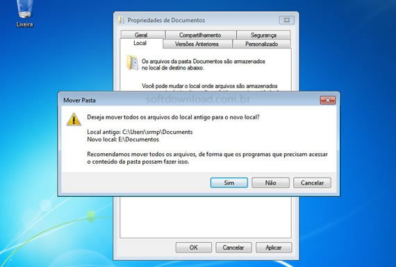 Imagem 6 - Como mover a pasta Documentos do Windows 7 e Windows 8 Como mover a pasta Documentos do Windows 7 e Windows 8 - Passo 7