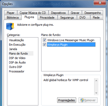 Teclas de atalho para o Windows Media Player