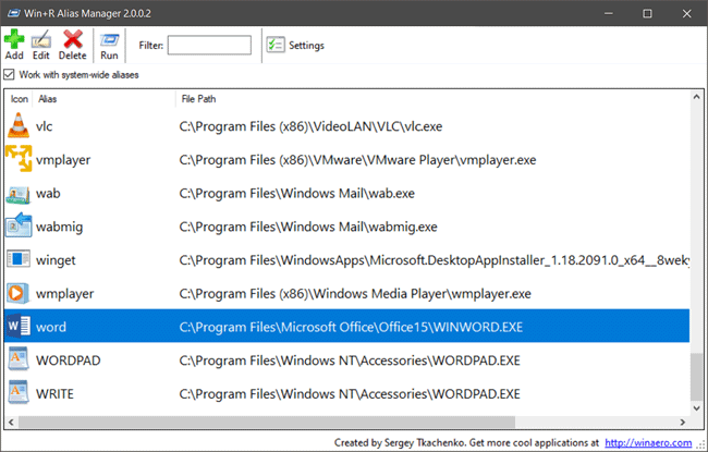 Execute programas pelo Executar com o Win+R Alias Manager