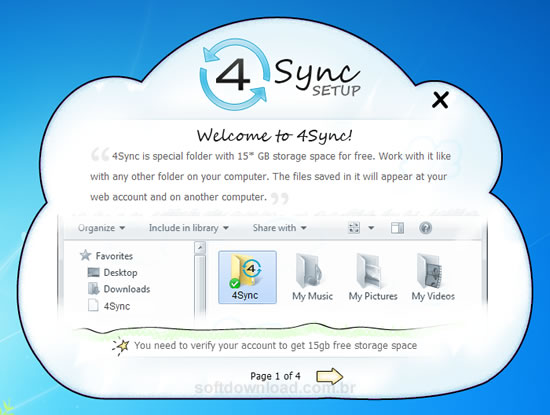 4Sync - 15 GB de espaço gratuito na nuvem