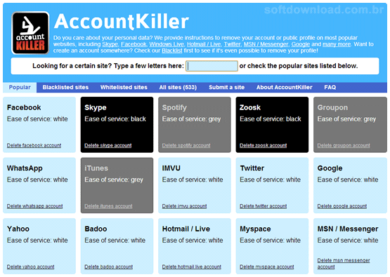 Delete a sua conta em sites com o Account Killer