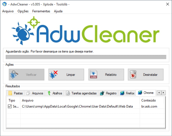 Remova barras de ferramentas com o AdwCleaner