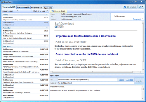 EmailTray - Notificador de email para o Outlook, Gmail, Hotmail, Yahoo ...