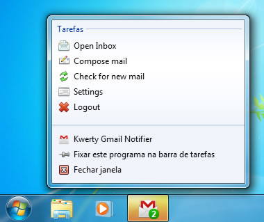 Imagem 2 - Kwerty Gmail Notifier - Notificador de emails para Windows 7
