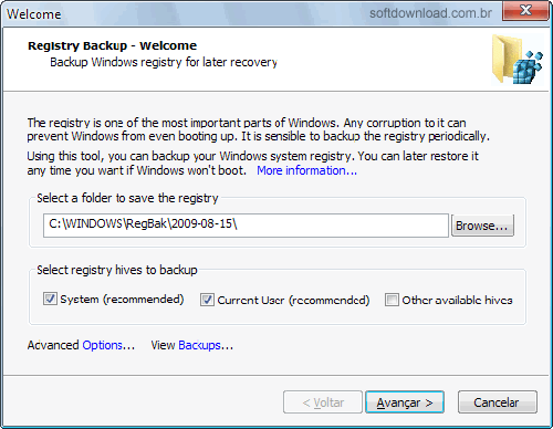 Open Rmbak File Faça o backup do registro do Windows com RegBak