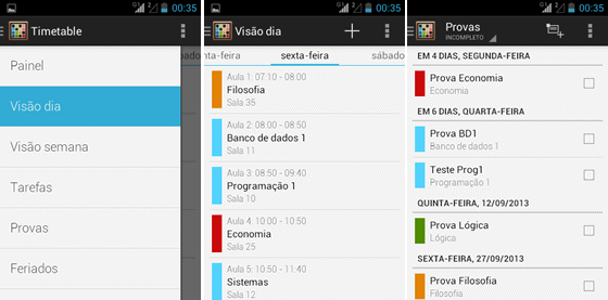 Aplicativo de estudantes para Android - Timetable