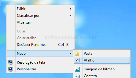 Como criar atalhos para desligar o Windows 8 - Passo 1