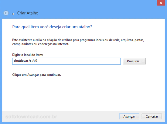 Como criar atalhos para desligar o Windows 8 - Passo 2