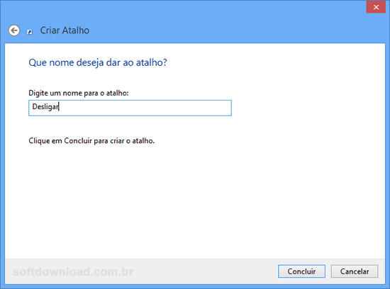 Como criar atalhos para desligar o Windows 8 - Passo 3
