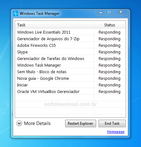 Gerenciador de tarefas do Windows 8 para Windows 7, Vista e XP