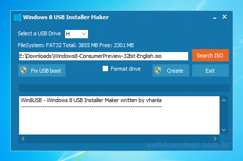 Crie um pendrive inicializável de instalação do Windows 8 com o Windows 8 USB Installer Maker
